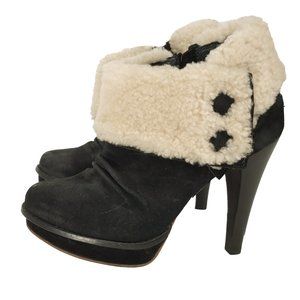 UGG Georgette Black Leather Suede Stiletto Platform Ankle Booties
